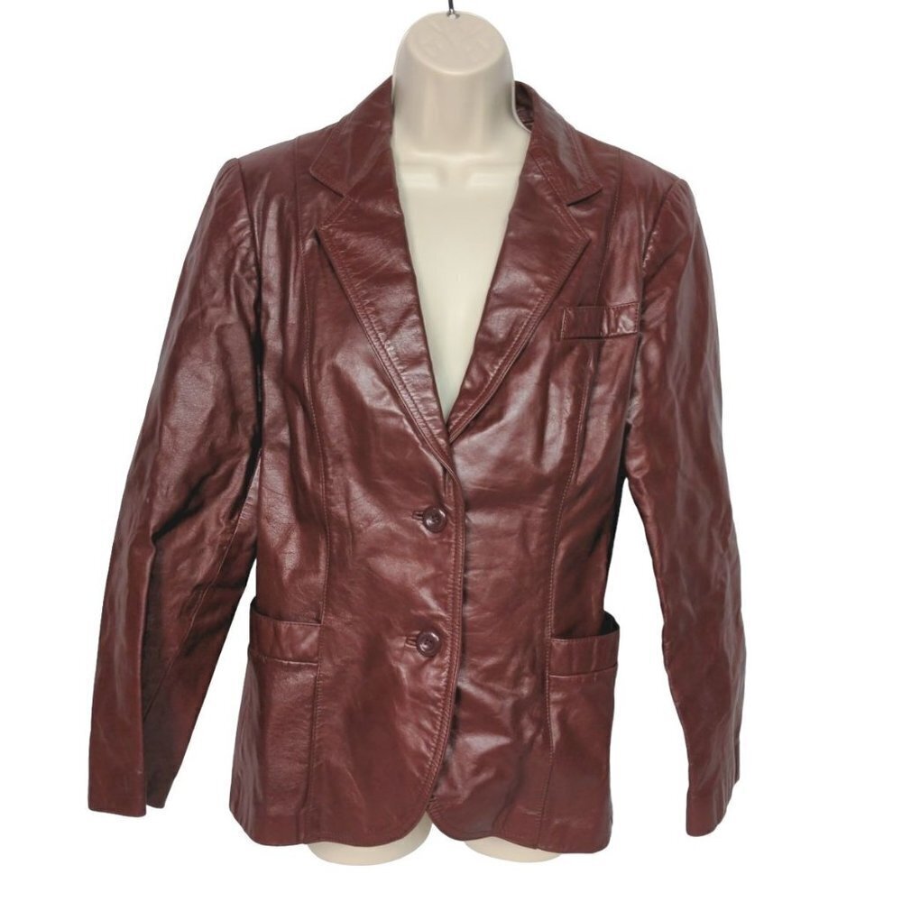 Vintage Women's Leather Jacket Burgundy Red Size 14